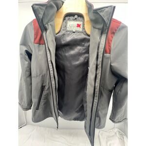 M.JULIANX Men's Size L Gray Red Colorblock Zip Up Jacket Hooded Casual Outerwear